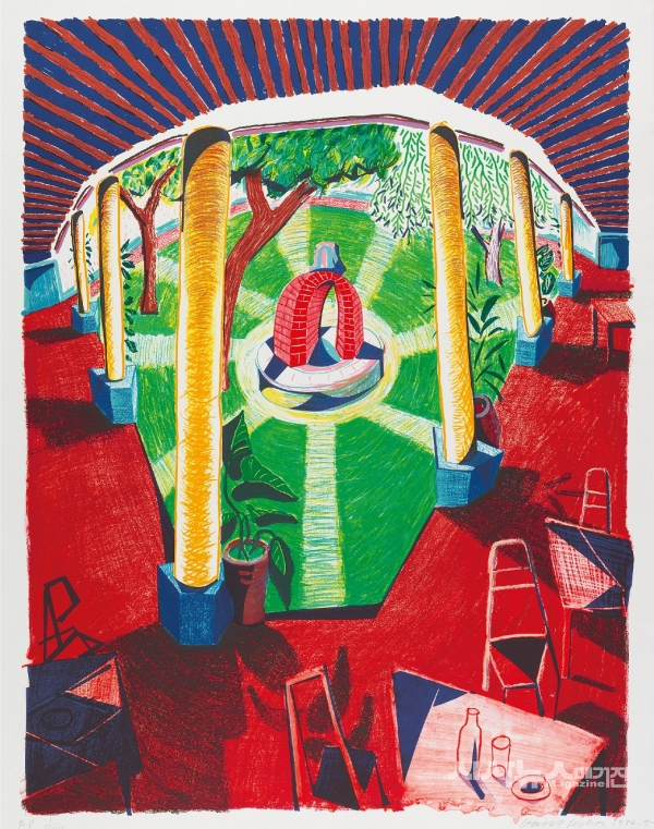 데이비드 호크니, 호텔 우물의 경관 Ⅲ, 1984 – 5, 석판화 에디션 80, 123.2ⅹ97.8 cm David Hockney, Views of Hotel Well III, 1984 – 5, Lithograph, Edition of 80, 123.2ⅹ97.8 cm© David Hockney / Tyler Graphics Ltd., Photo Credit: Richard Schmidt