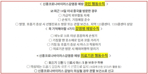 신종코로나 바이러스 예방수칙