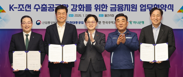 하나은행·HD현대중공업·무보, K-조선 수출 공급망 금융지원 협약