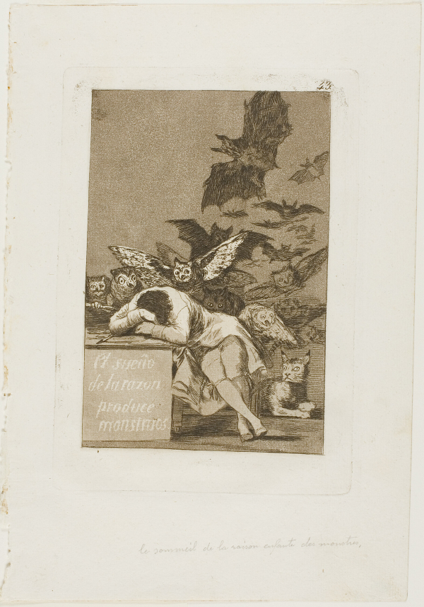 The Sleep of Reason Produces Monsters, plate 43 from Los Caprichos, 1799, The Rivolo Collection의 사본